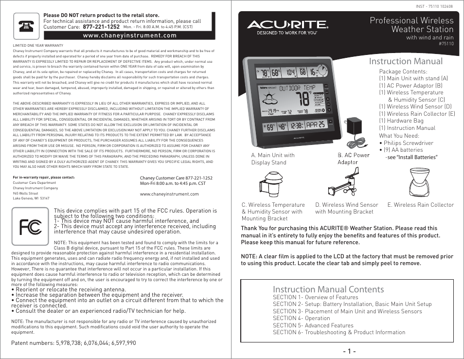 AcuRite 75110 Weather Station User Manual | 9 pages