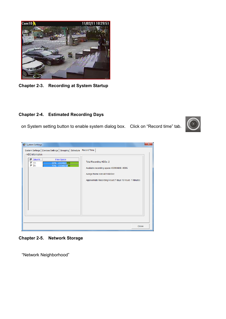 Chapter 2-3. recording at system startup, Chapter 2-4. estimated recording days, Chapter 2-5. network storage | Acumen AiM 108CH User Manual | Page 15 / 58
