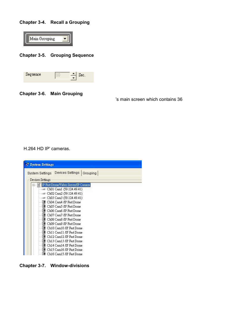 Chapter 3-4. recall a grouping, Chapter 3-5. grouping sequence, Chapter 3-6. main grouping | Chapter 3-7. window-divisions | Acumen AiM 108CH User Manual | Page 20 / 58