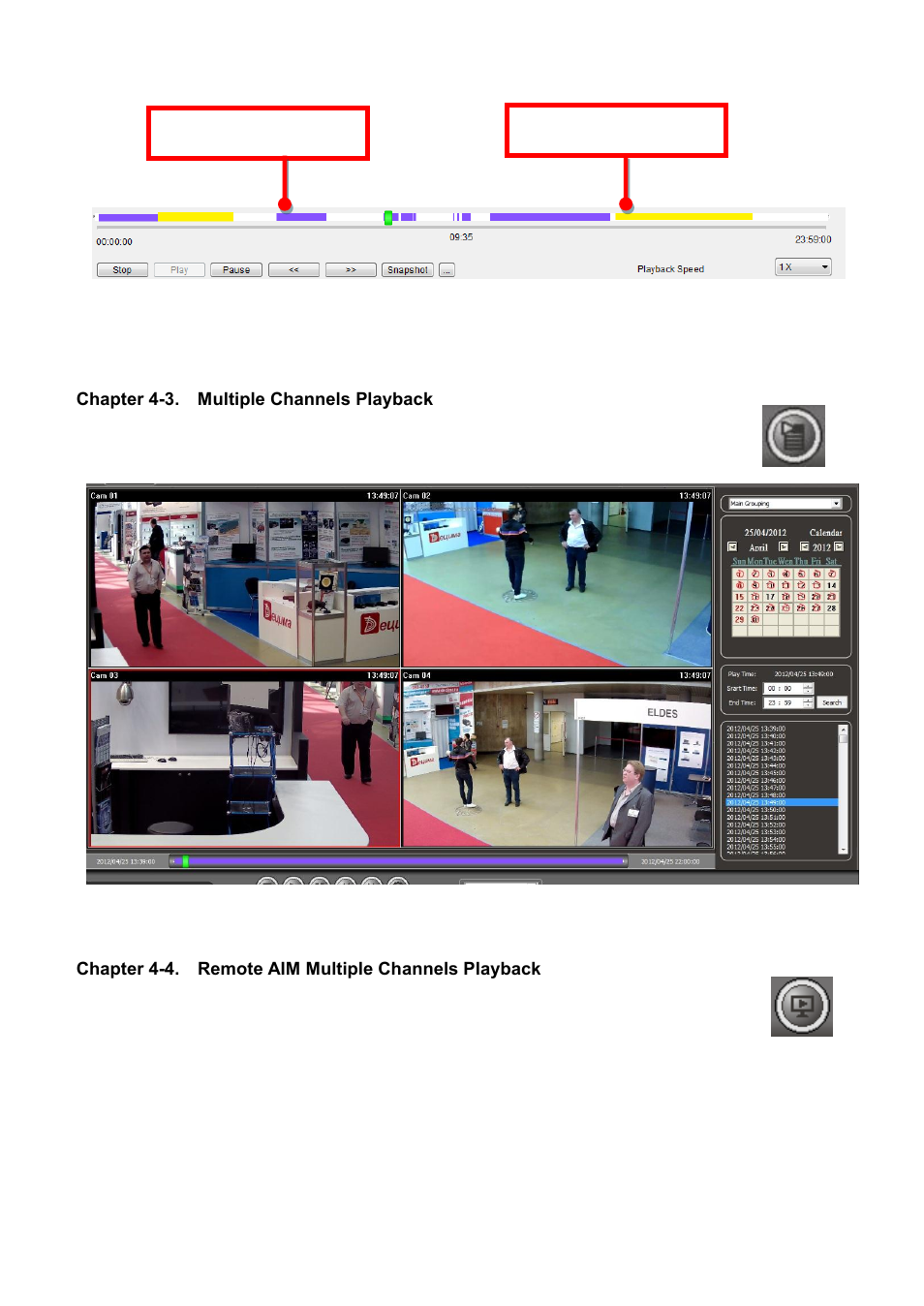 Chapter 4-3. multiple channels playback, Chapter 4-4. remote aim multiple channels playback | Acumen AiM 108CH User Manual | Page 24 / 58