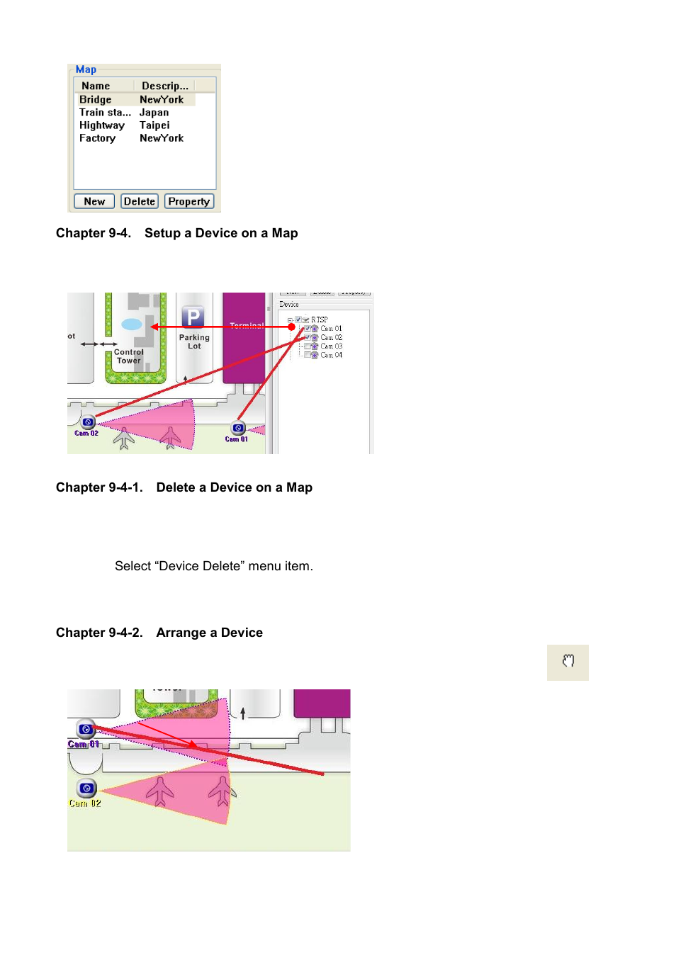 Chapter 9-4. setup a device on a map, Chapter 9-4-1. delete a device on a map, Chapter 9-4-2. arrange a device | Acumen AiM 108CH User Manual | Page 42 / 58