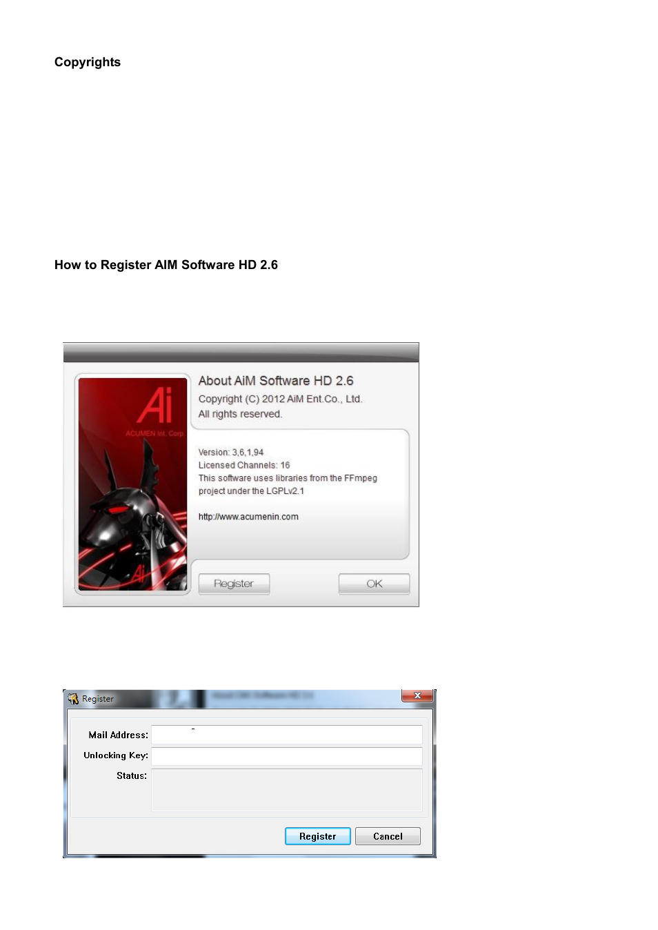 How to register aim software hd 2.6 | Acumen AiM 108CH User Manual | Page 5 / 58