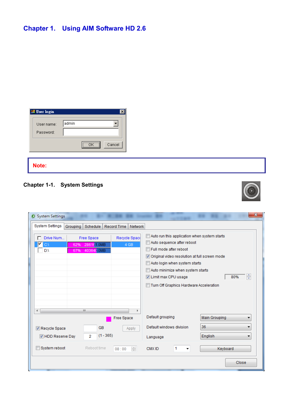 Chapter 1. using aim software hd 2.6, Chapter 1-1. system settings | Acumen AiM 108CH User Manual | Page 8 / 58