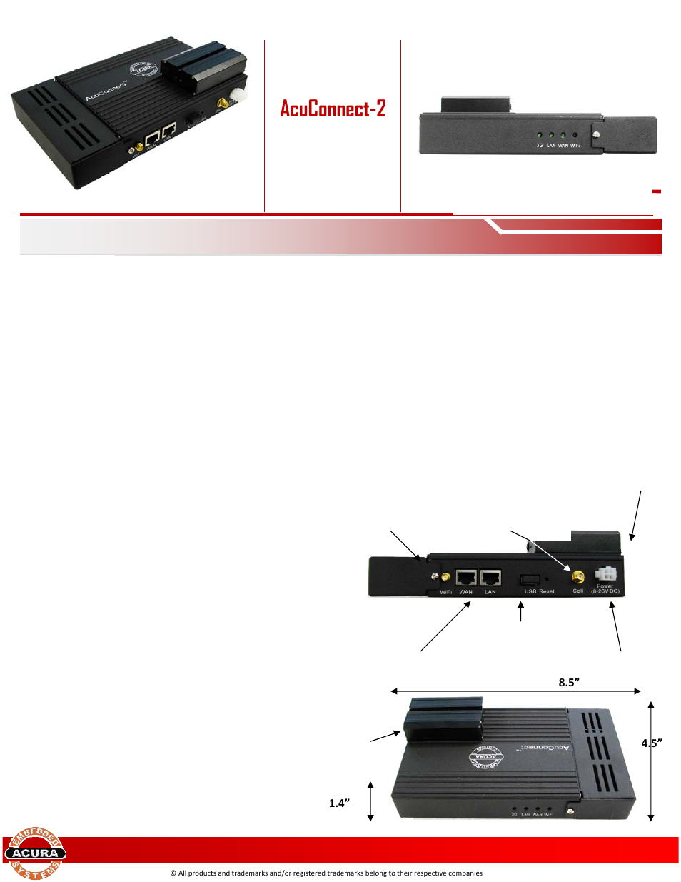 Specifications, Acuconnect-2 | Acura Embedded AcuConnect User Manual | Page 2 / 2