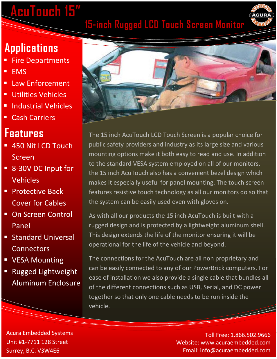 Acura Embedded AcuTouch 15″ User Manual | 2 pages