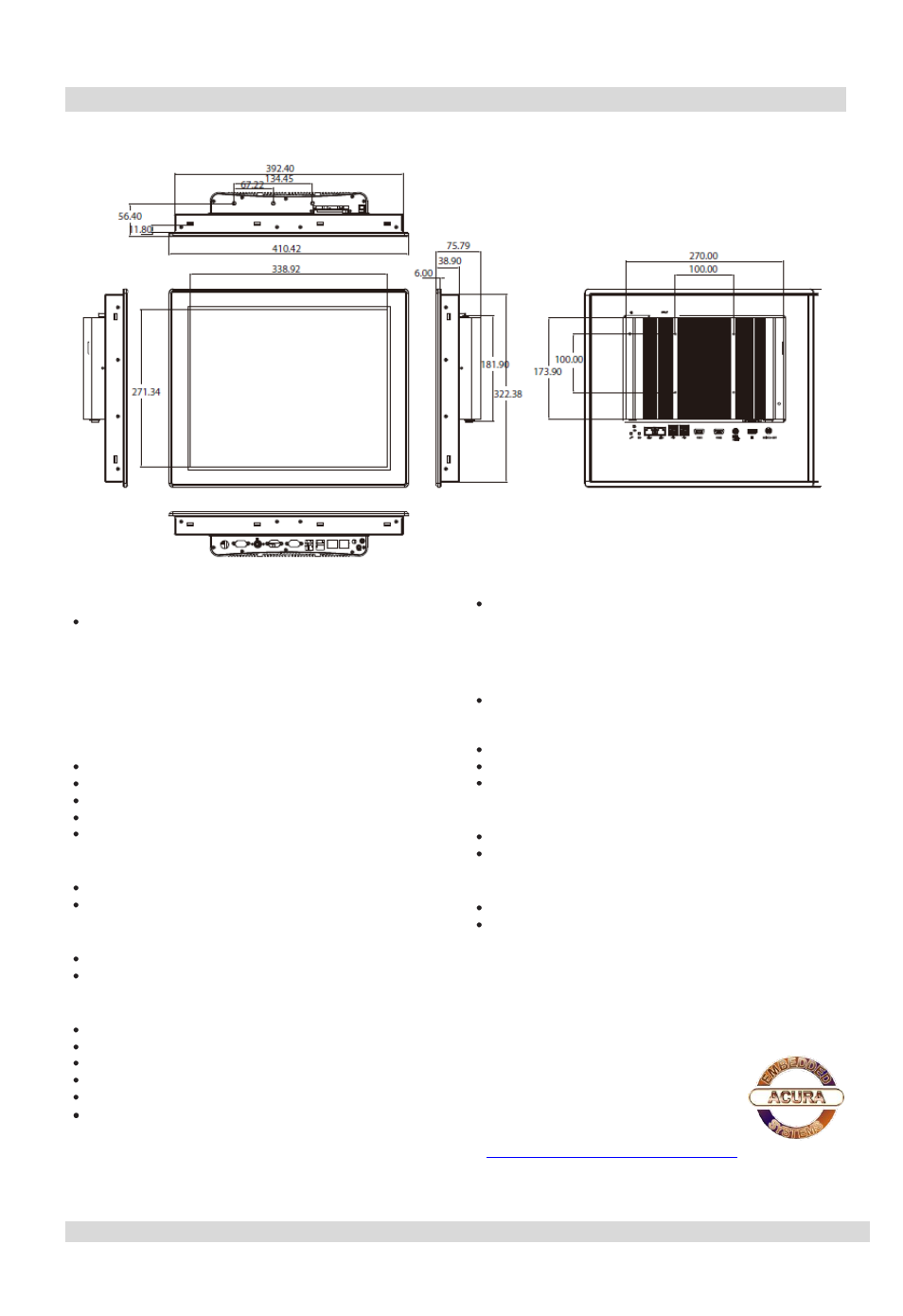 Dimension drawing, Support information | Acura Embedded AcuPanel 17 User Manual | Page 2 / 2
