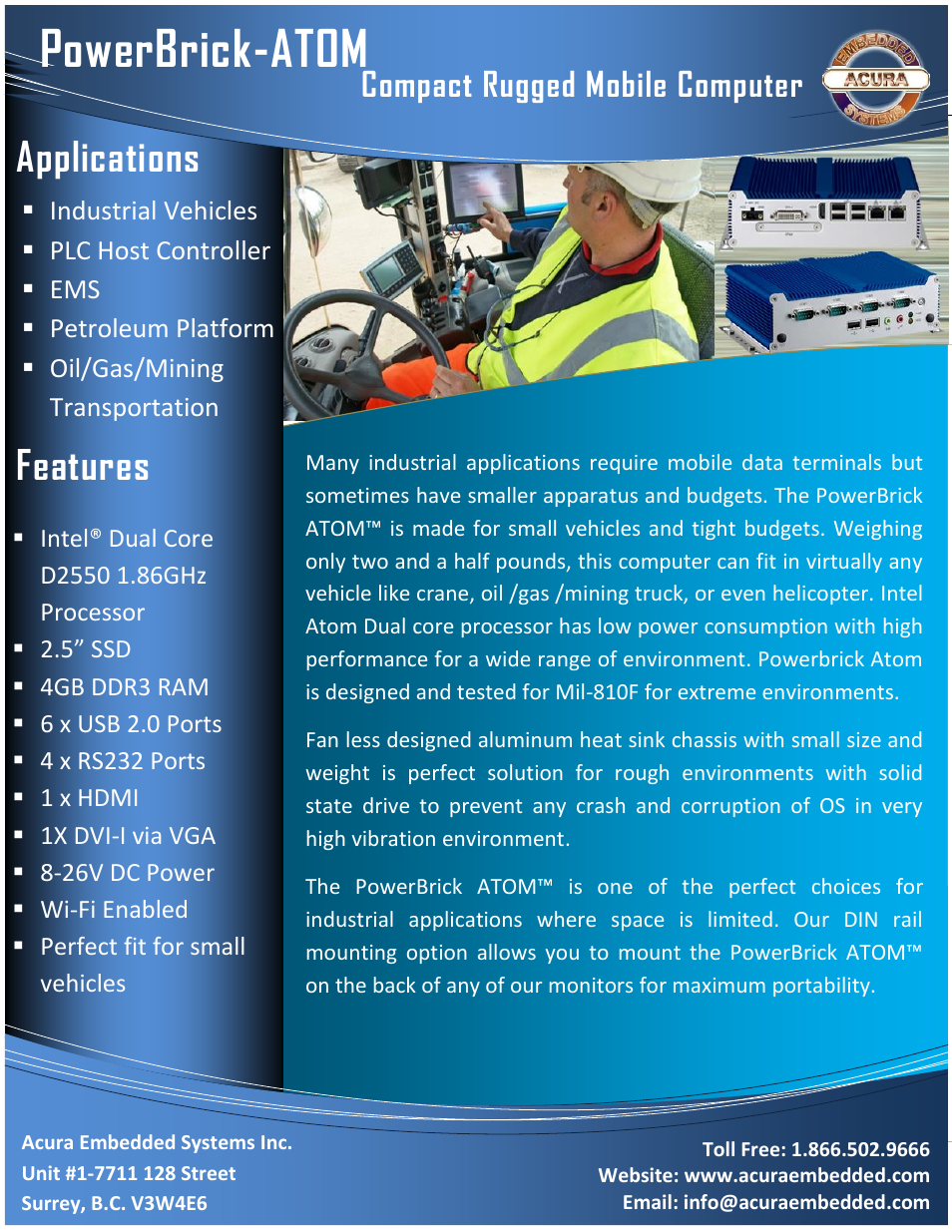 Acura Embedded PowerBrick ATOM User Manual | 2 pages