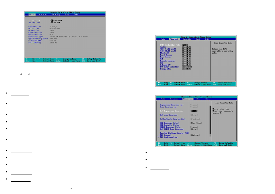 Advanced bios features, Security configuration | Acura Embedded AcuTab-M7 User Manual | Page 9 / 10
