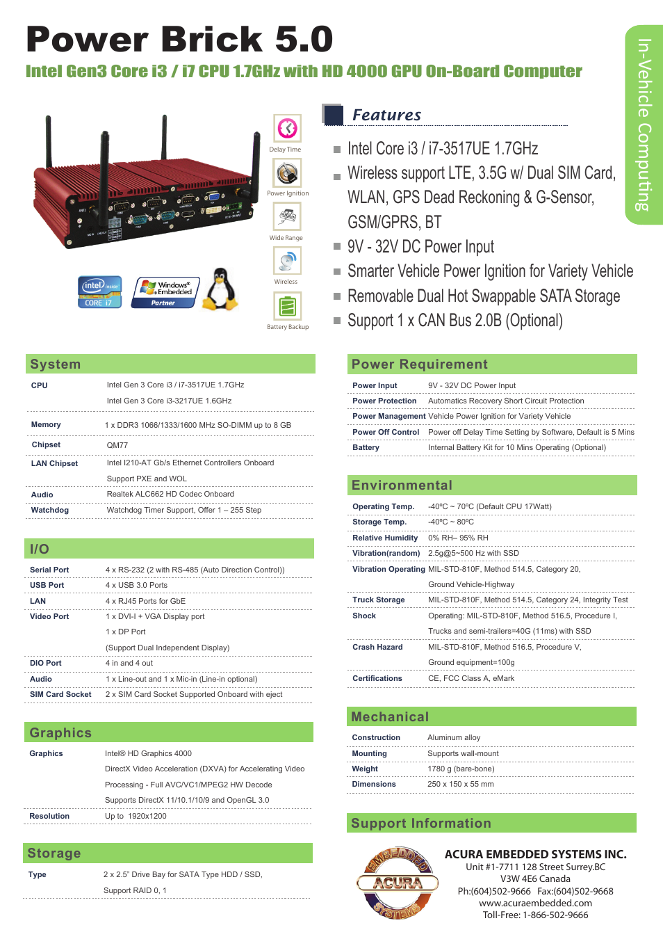 Acura Embedded PowerBrick 5.0 User Manual | 1 page