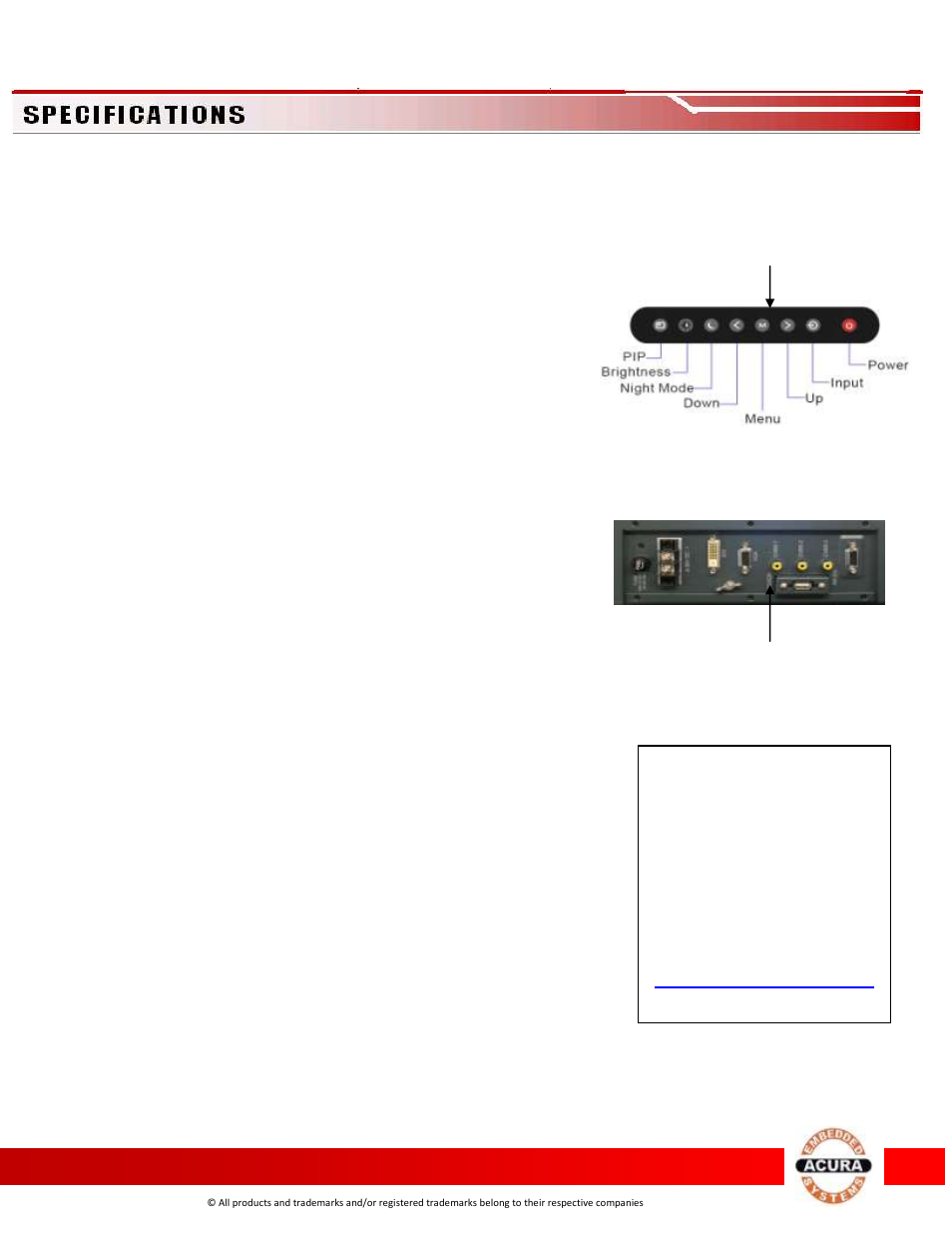 Technical info, Environment info, Support info | Acura Embedded AcuBrite 12″-Nav User Manual | Page 2 / 2