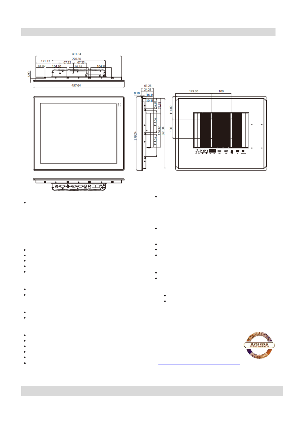 Dimension drawing, Support information | Acura Embedded AcuPanel 19 User Manual | Page 2 / 2
