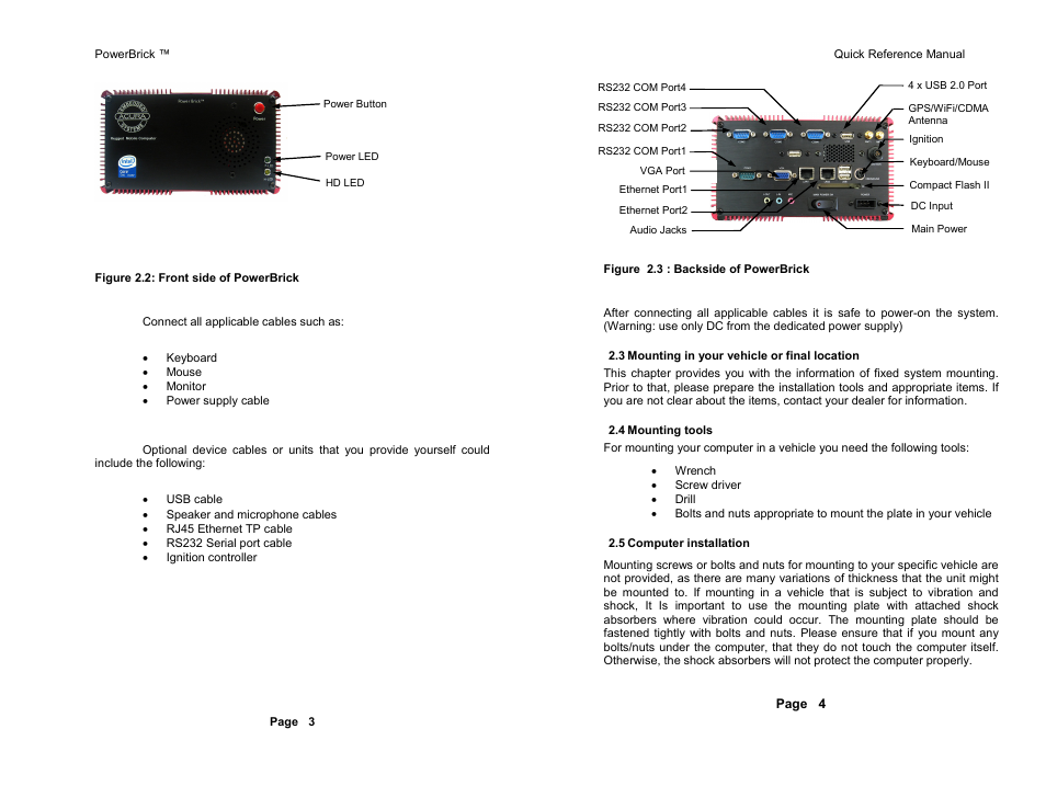 Mounting in your vehicle or final location, Mounting tools, Computer installation | Acura Embedded PowerBrick 3.1 User Manual | Page 4 / 7