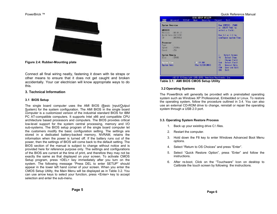 Bios setup, Operating systems | Acura Embedded PowerBrick 3.1 User Manual | Page 5 / 7