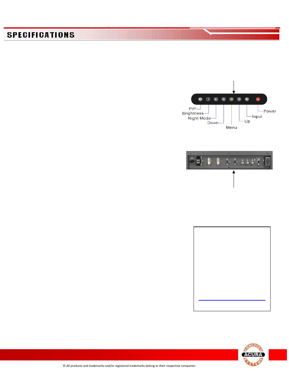 Technical info, Environment info, Support info | Acura Embedded AcuBrite 19″-Nav User Manual | Page 2 / 2