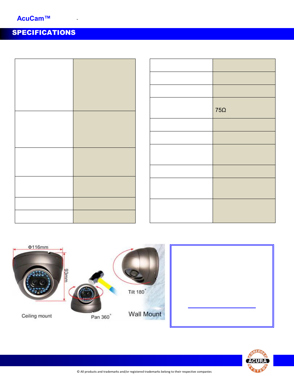 Support info | Acura Embedded AE-512 with PTZ User Manual | Page 2 / 2