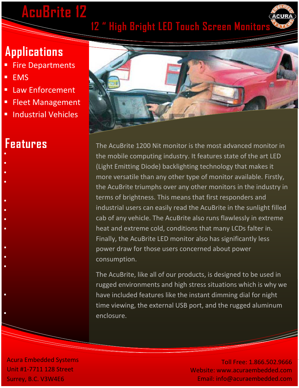 Acura Embedded AcuBrite 12″ User Manual | 2 pages