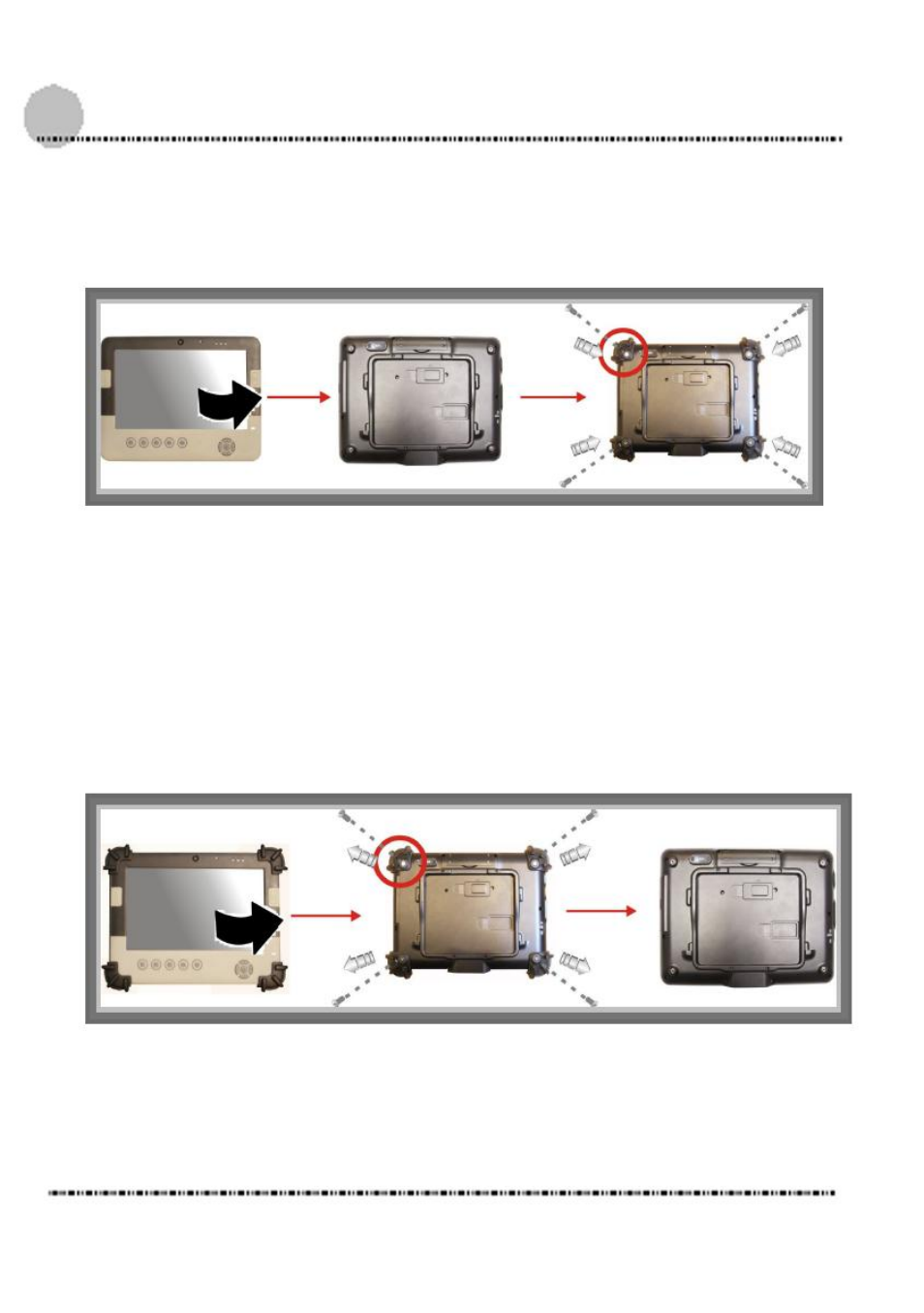 Installing the rubber bumpers, Removing the rubber bumpers, Plugging to the dc supply | Acura Embedded AcuTab-A User Manual | Page 35 / 59