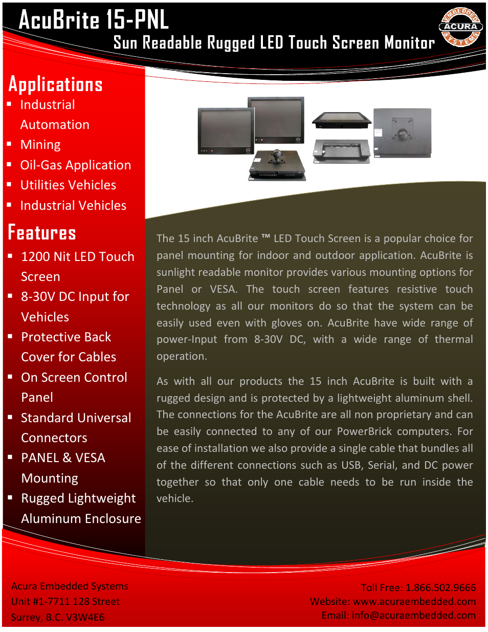 Acura Embedded AcuBrite 15″ PNL User Manual | 2 pages