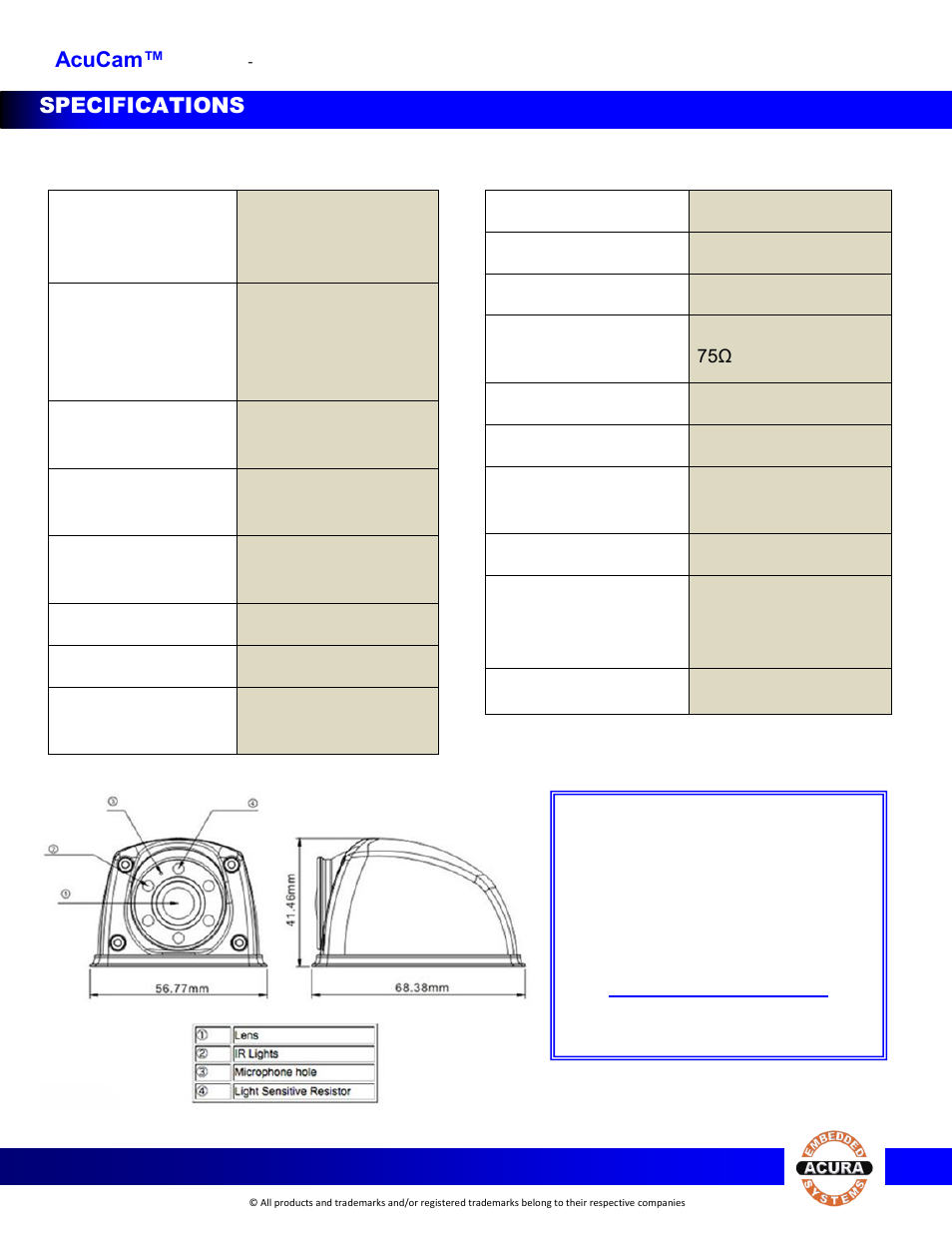 Support info | Acura Embedded AE-180 User Manual | Page 2 / 2