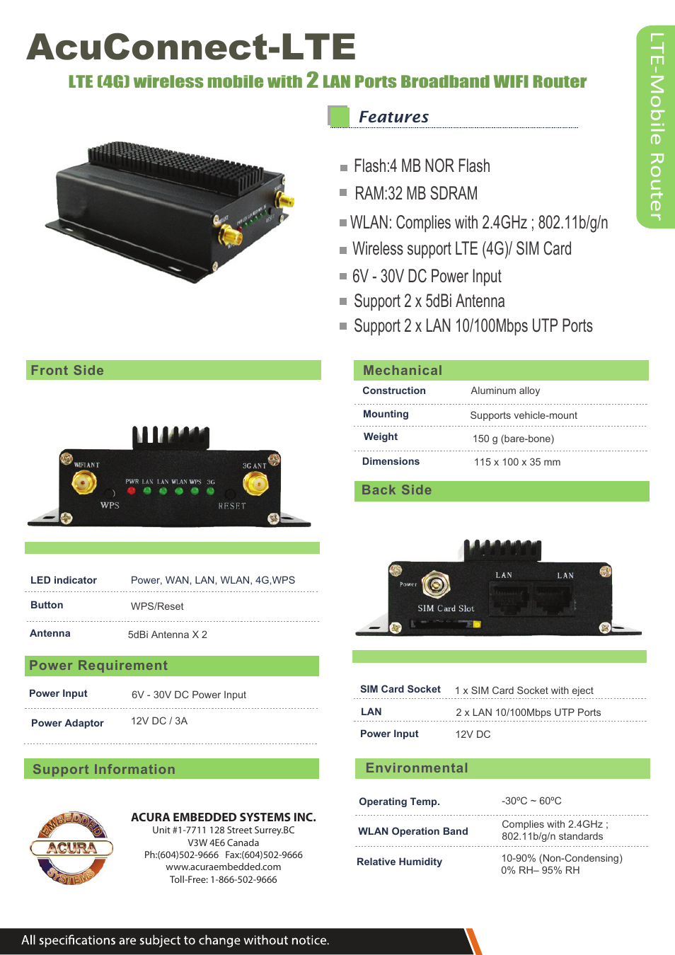 Acura Embedded AcuConnect-LTE User Manual | 1 page