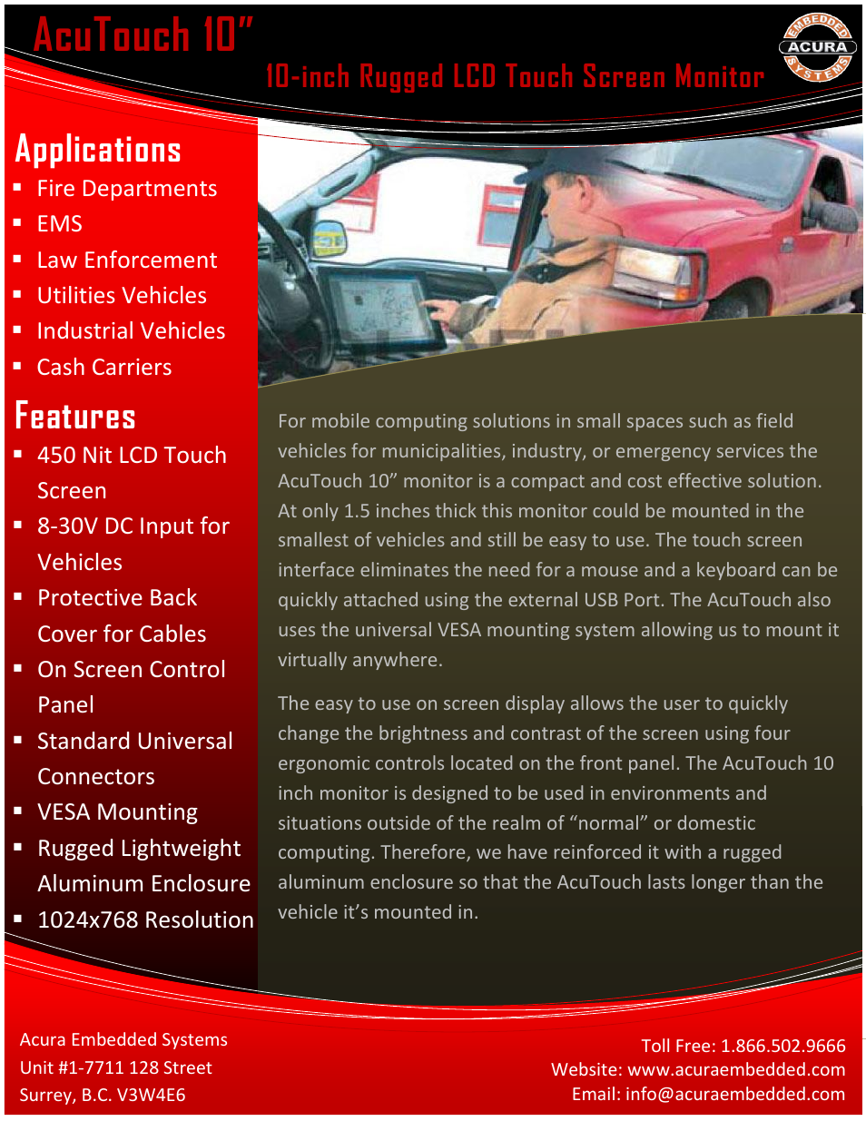 Acura Embedded AcuTouch 10″ User Manual | 2 pages