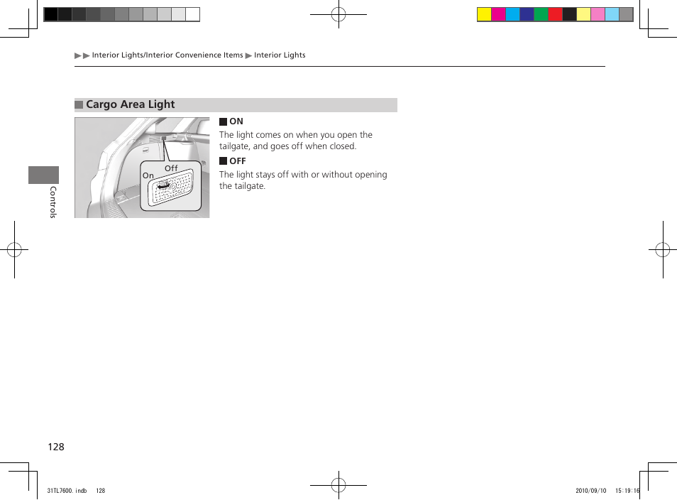 Cargo area light | Acura 2011 TSX Sport Wagon User Manual | Page 130 / 323