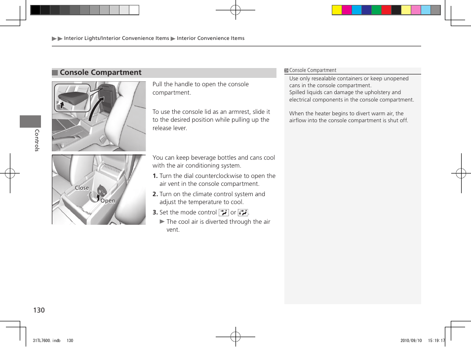 Console compartment | Acura 2011 TSX Sport Wagon User Manual | Page 132 / 323