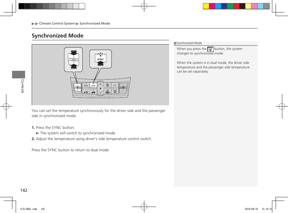 Synchronized mode | Acura 2011 TSX Sport Wagon User Manual | Page 144 / 323