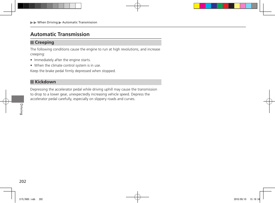 Automatic transmission | Acura 2011 TSX Sport Wagon User Manual | Page 204 / 323
