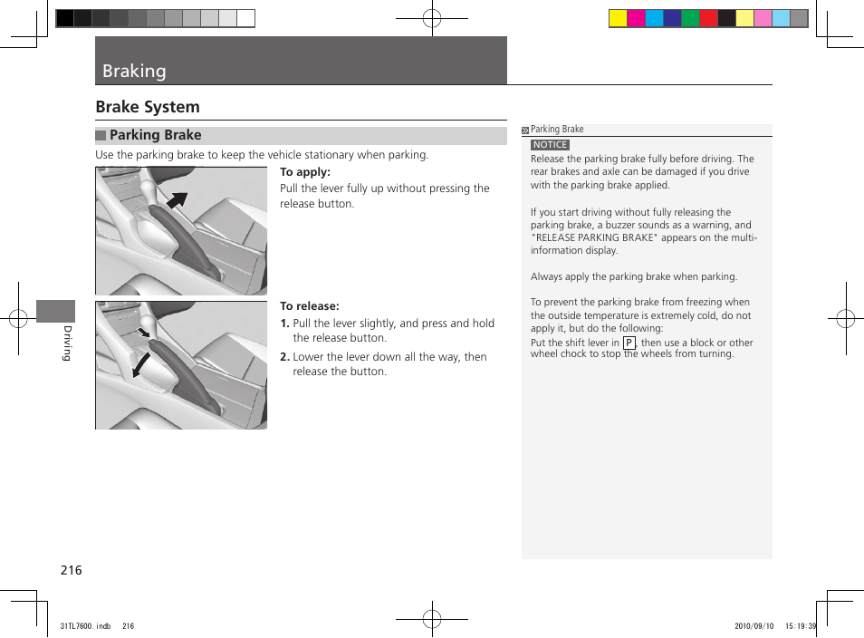 Braking, Brake system | Acura 2011 TSX Sport Wagon User Manual | Page 218 / 323