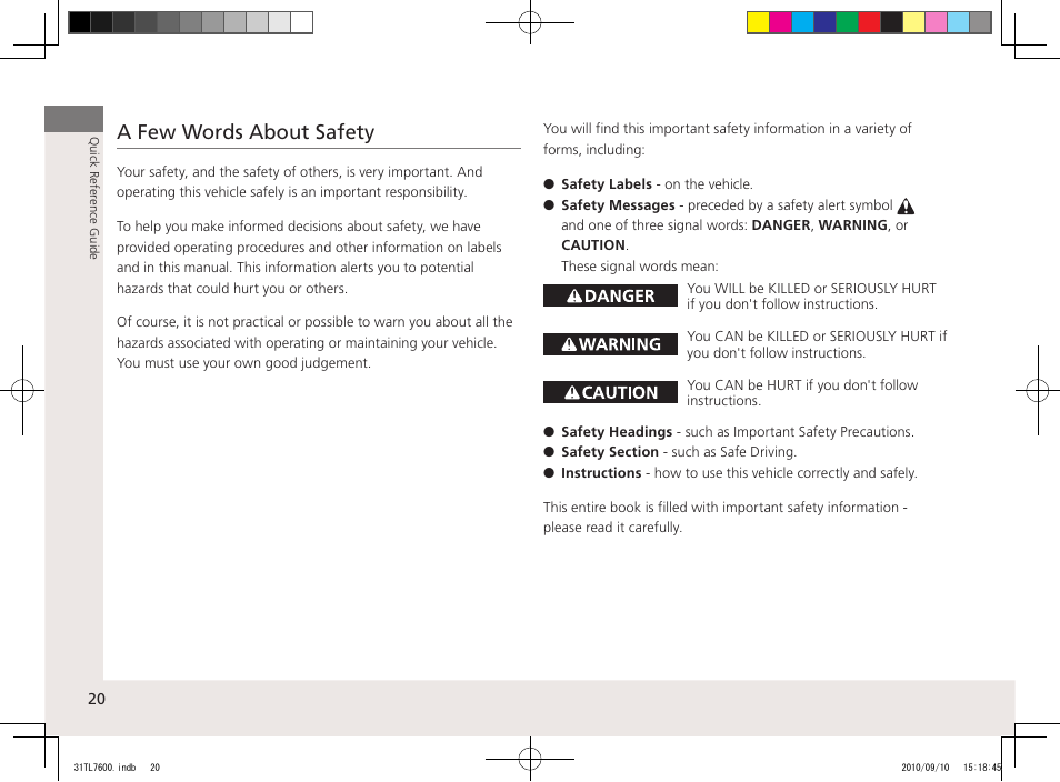 A few words about safety | Acura 2011 TSX Sport Wagon User Manual | Page 22 / 323