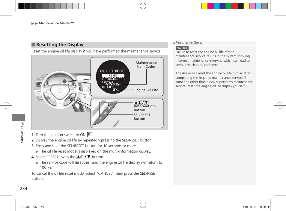 Resetting the display | Acura 2011 TSX Sport Wagon User Manual | Page 236 / 323