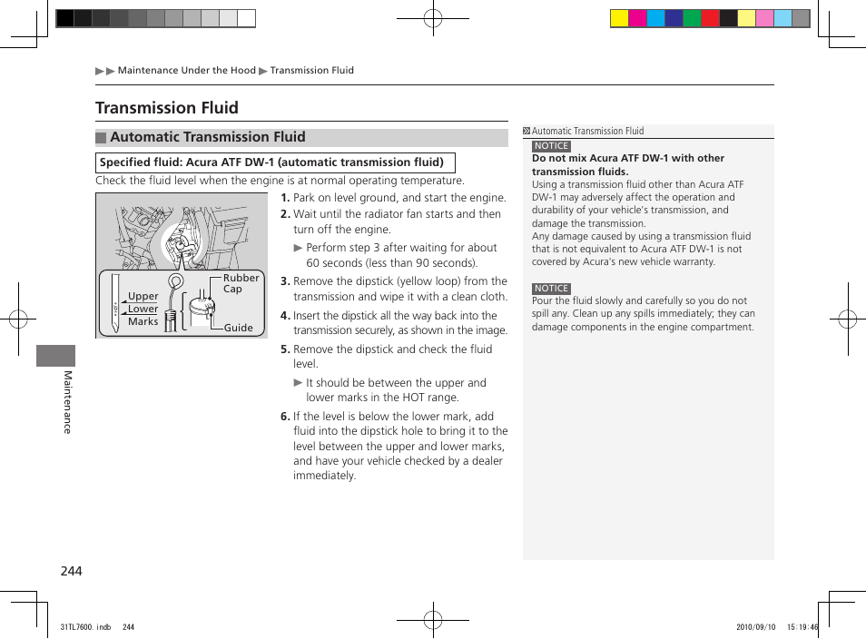 Transmission fluid | Acura 2011 TSX Sport Wagon User Manual | Page 246 / 323