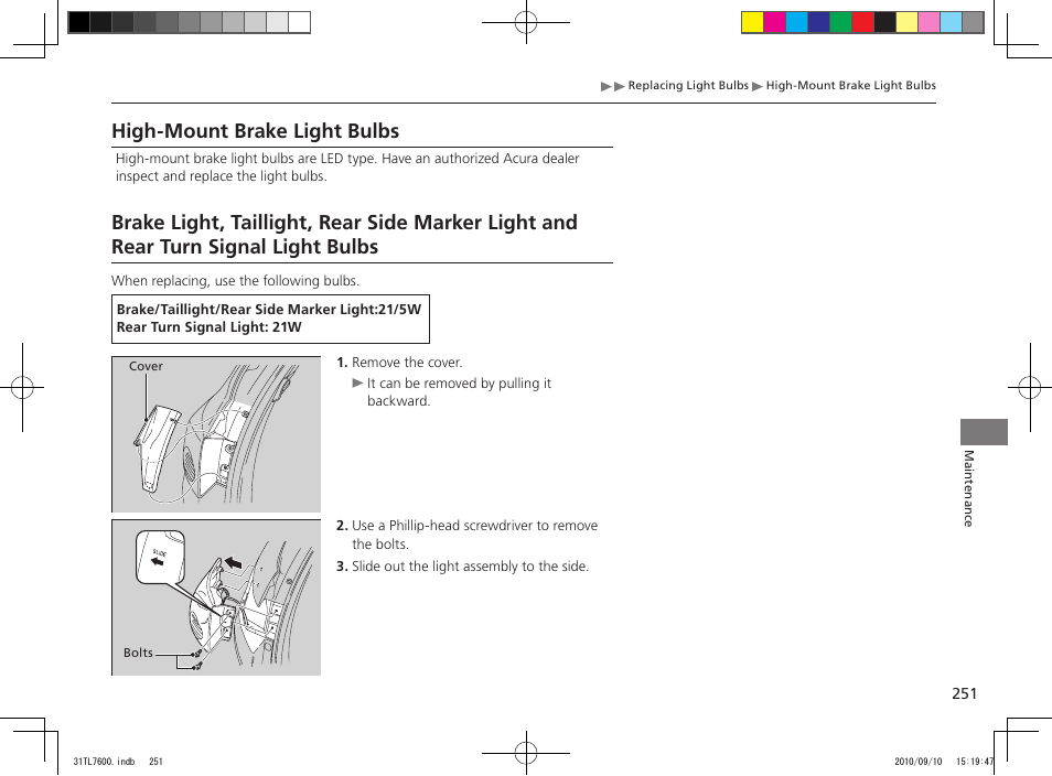 High-mount brake light bulbs | Acura 2011 TSX Sport Wagon User Manual | Page 253 / 323