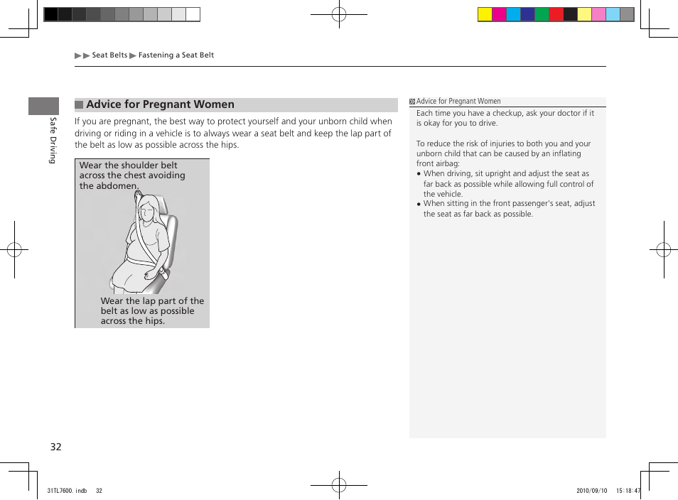 Advice for pregnant women | Acura 2011 TSX Sport Wagon User Manual | Page 34 / 323