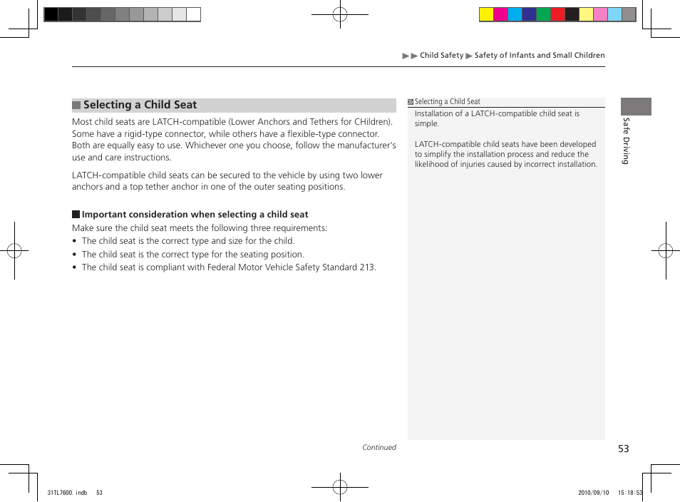 Selecting a child seat | Acura 2011 TSX Sport Wagon User Manual | Page 55 / 323