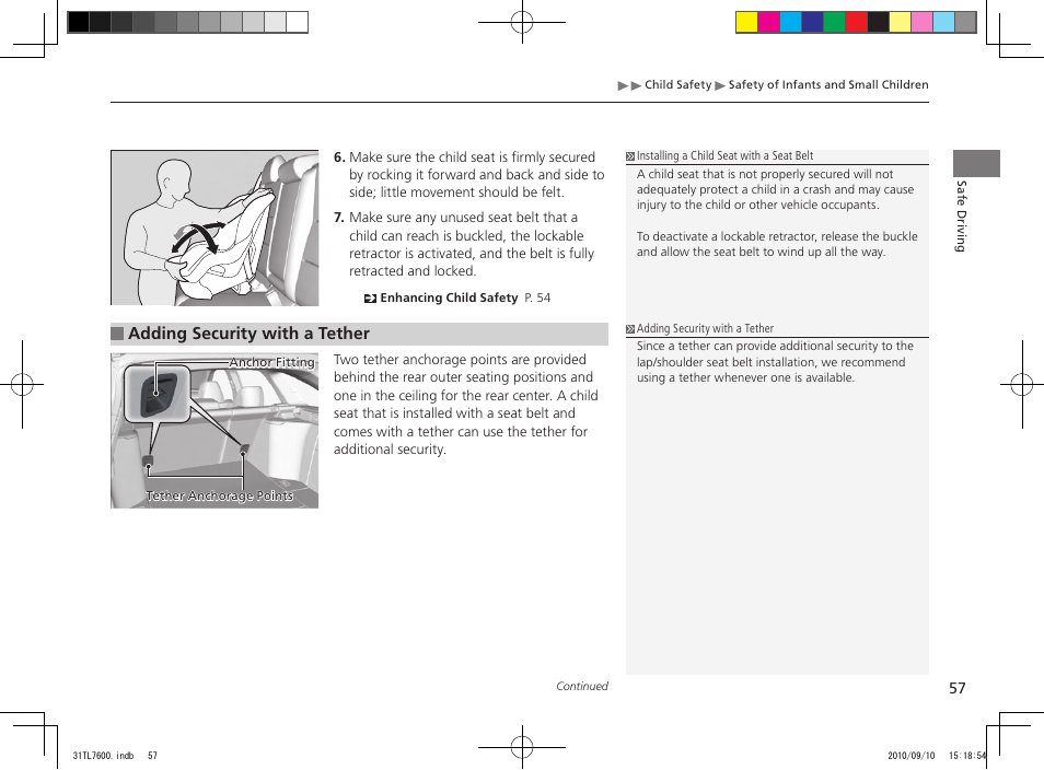 Adding security with a tether | Acura 2011 TSX Sport Wagon User Manual | Page 59 / 323