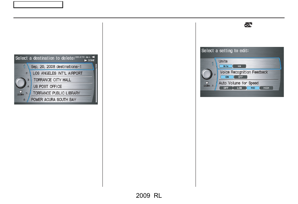 System setup, 2009 rl | Acura 2009 RL Navigation User Manual | Page 100 / 173