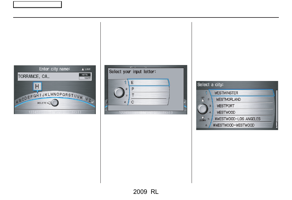 Entering a destination, 2009 rl | Acura 2009 RL Navigation User Manual | Page 30 / 173