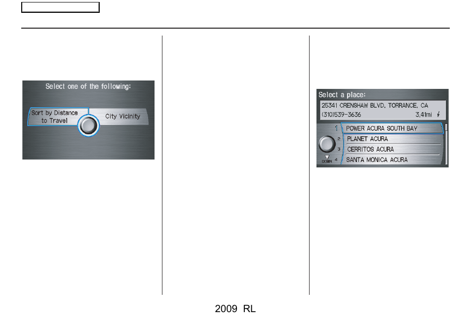 Entering a destination, 2009 rl | Acura 2009 RL Navigation User Manual | Page 38 / 173