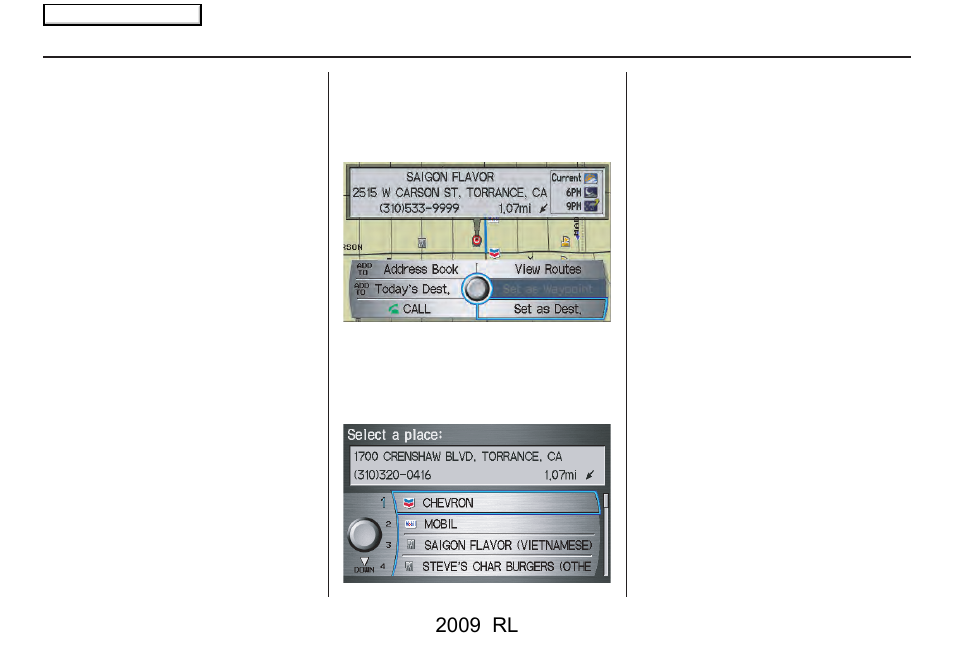 Entering a destination, 2009 rl | Acura 2009 RL Navigation User Manual | Page 47 / 173