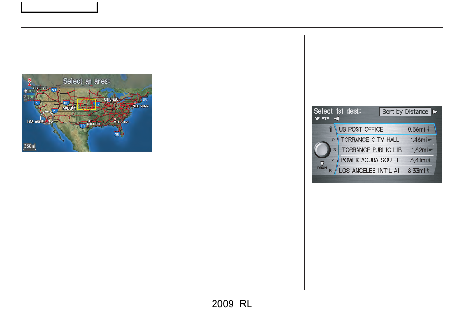 Entering a destination, 2009 rl | Acura 2009 RL Navigation User Manual | Page 49 / 173