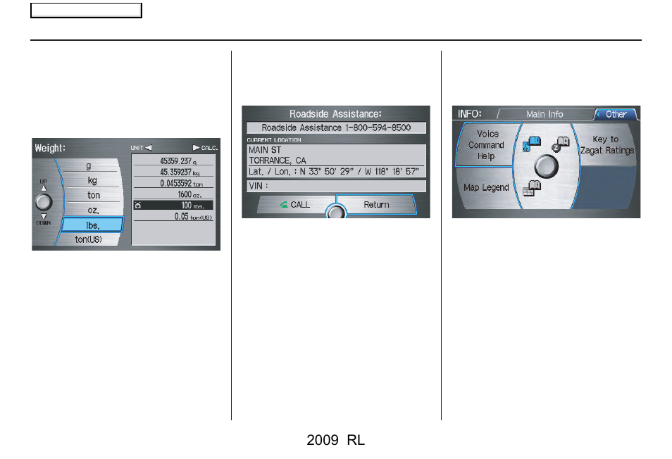 Information features, 2009 rl | Acura 2009 RL Navigation User Manual | Page 88 / 173