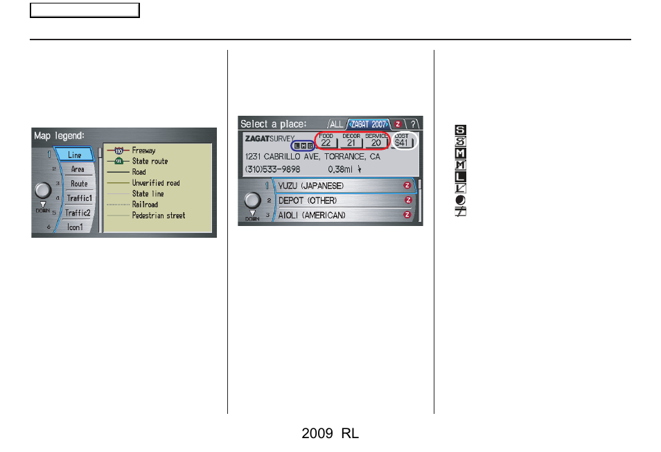Information features, 2009 rl | Acura 2009 RL Navigation User Manual | Page 90 / 173