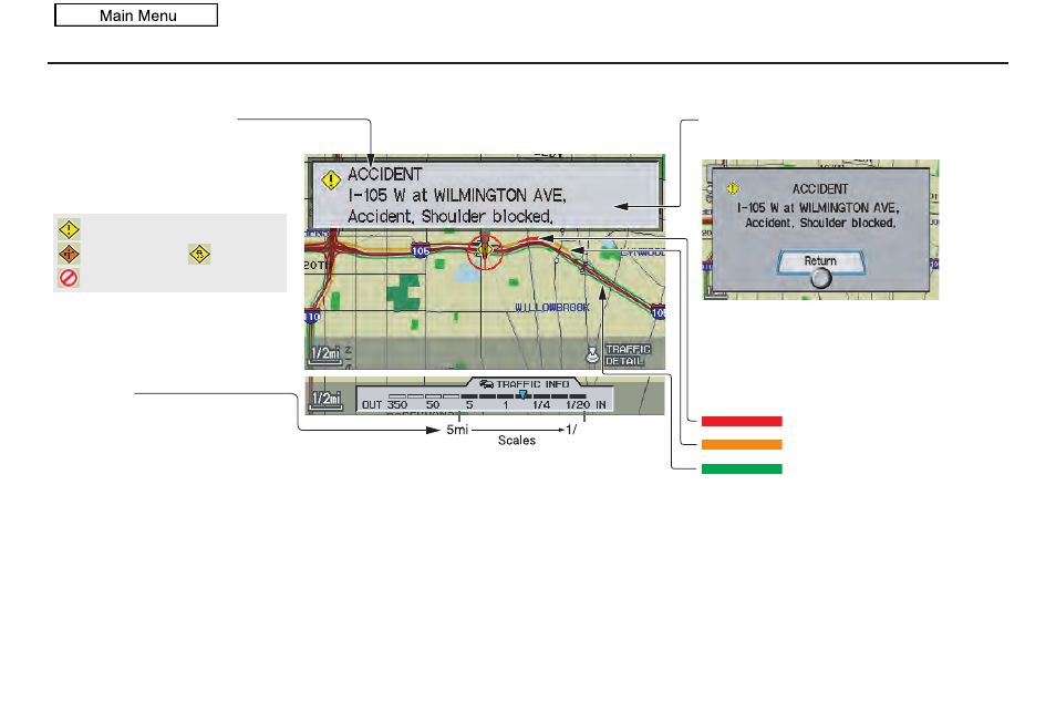 Getting started, 2010 rdx, Traffic display legend | Acura 2010 RDX Navigation User Manual | Page 21 / 175