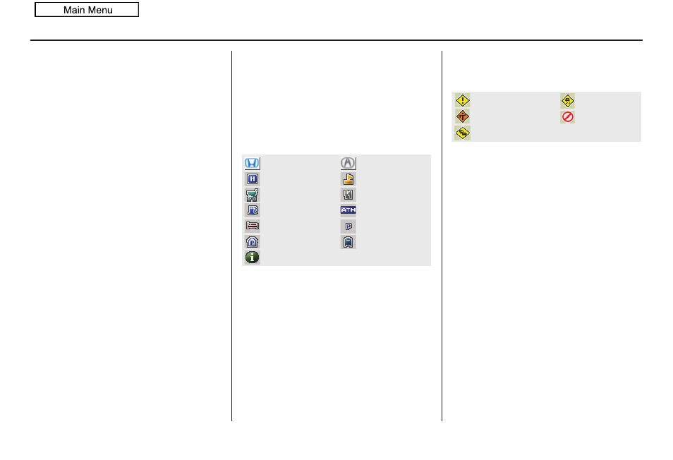 Driving to your destination, 2010 rdx, Various other icons | Acura 2010 RDX Navigation User Manual | Page 63 / 175