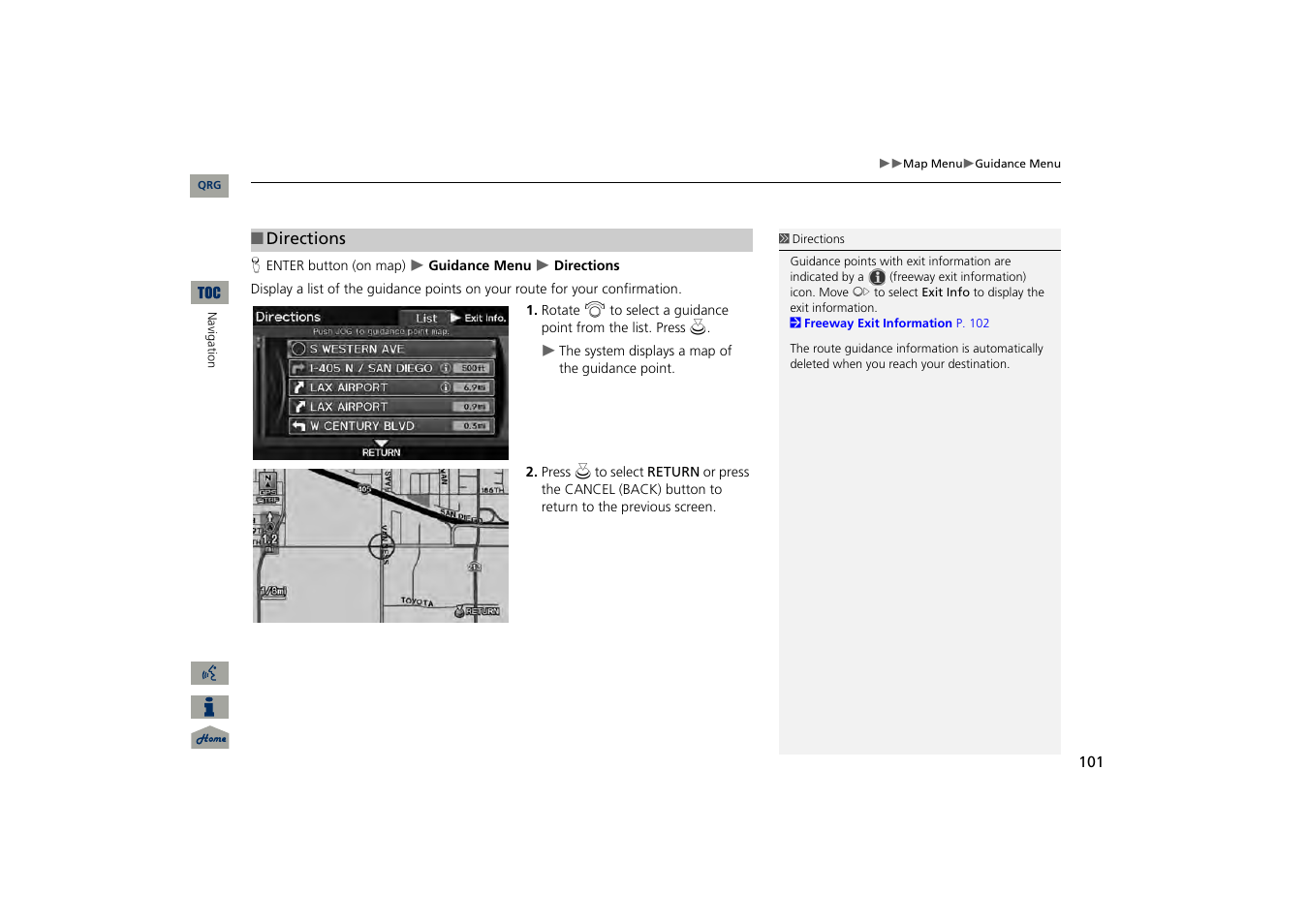 2 directions, P. 101 | Acura 2013 TSX Navigation User Manual | Page 102 / 252