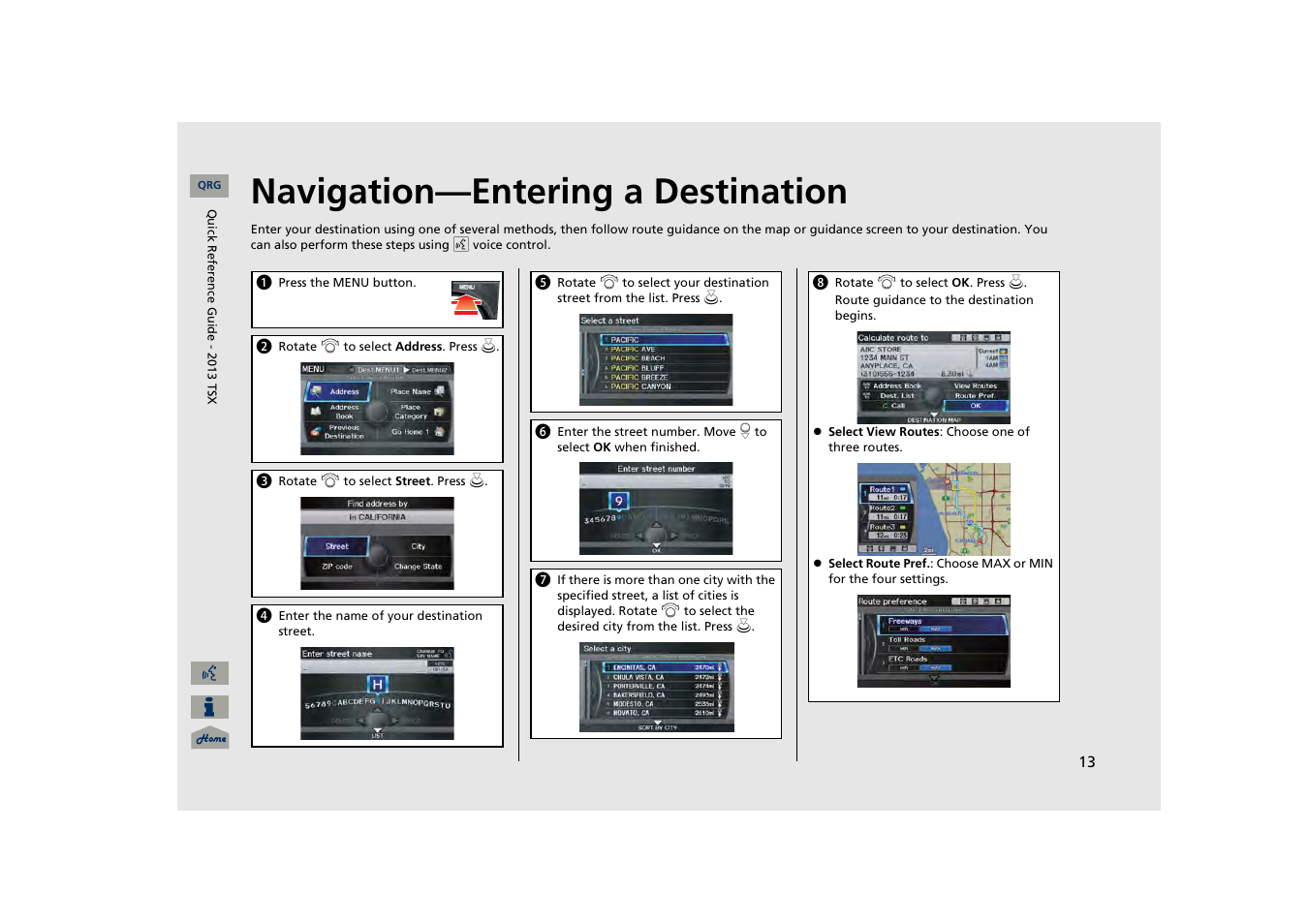 Navigation-entering a destination, Navigation—entering a destination | Acura 2013 TSX Navigation User Manual | Page 14 / 252