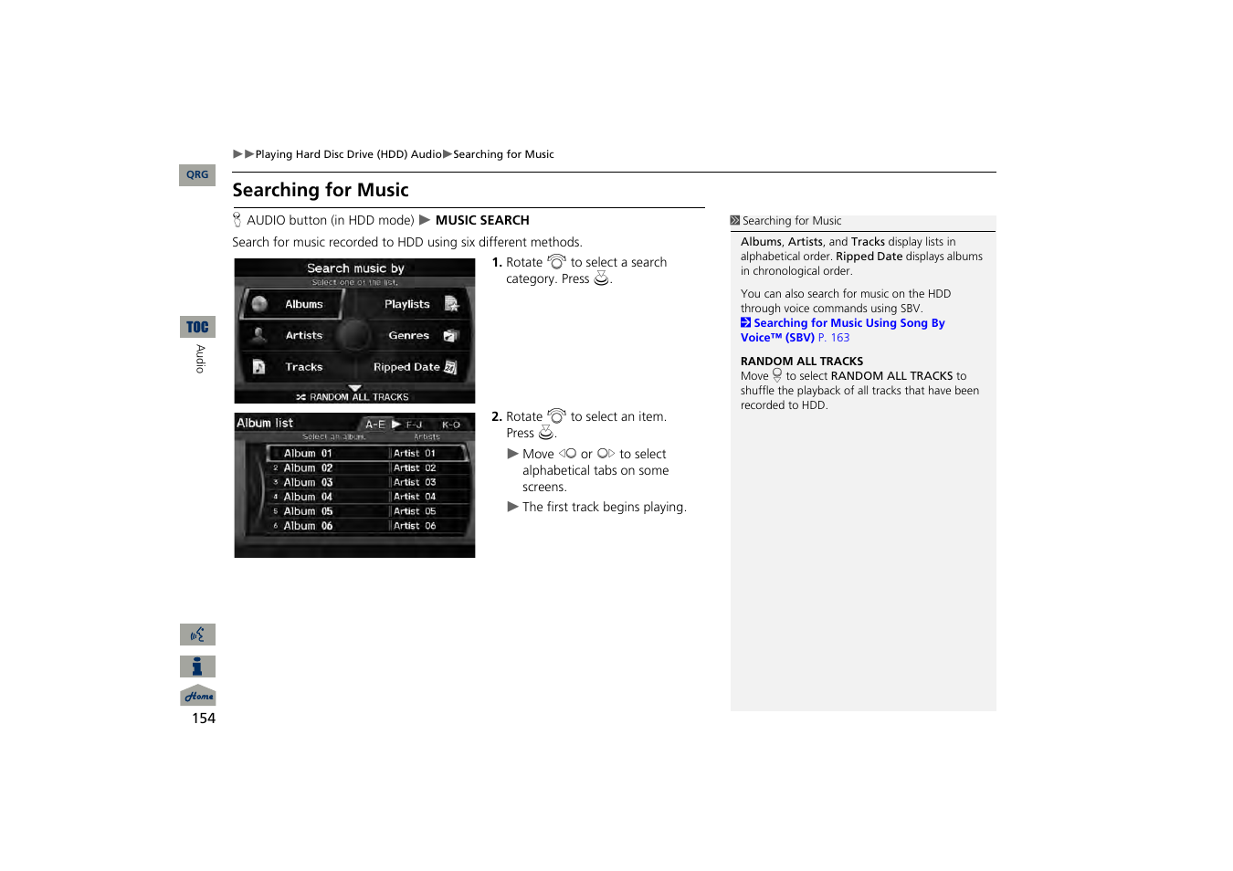 Searching for music, 2 searching for music, P. 154 | Acura 2013 TSX Navigation User Manual | Page 155 / 252
