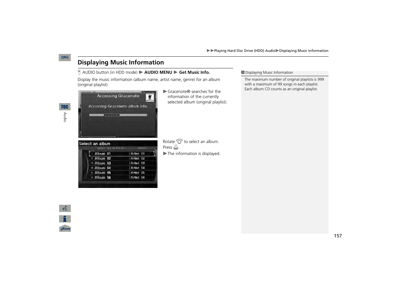 Displaying music information, 2 displaying music information, P. 157 | Acura 2013 TSX Navigation User Manual | Page 158 / 252